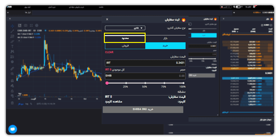 ثبت سفارش محدود ارز دیجیتال شیبا