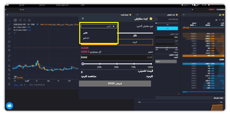 سفارش گذاری DOGE با تعیین حد ضرر (Stop Limit)