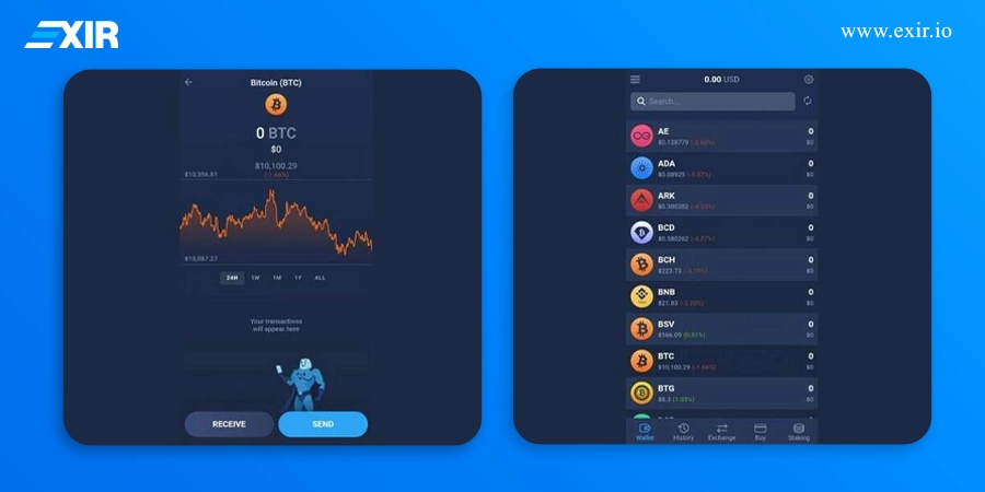 ارسال و دریافت رمزارز در اپلیکیشن موبایل اتمیک والت