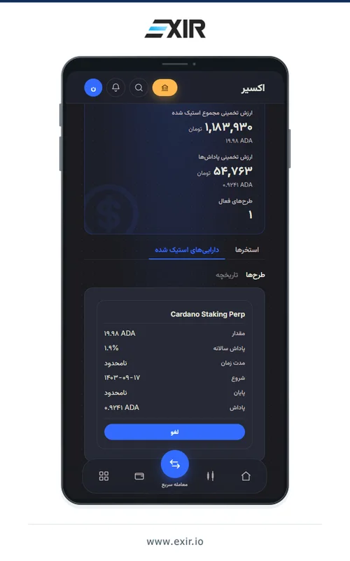 دارایی های استیک شده و طرح های فعال در اکسیر